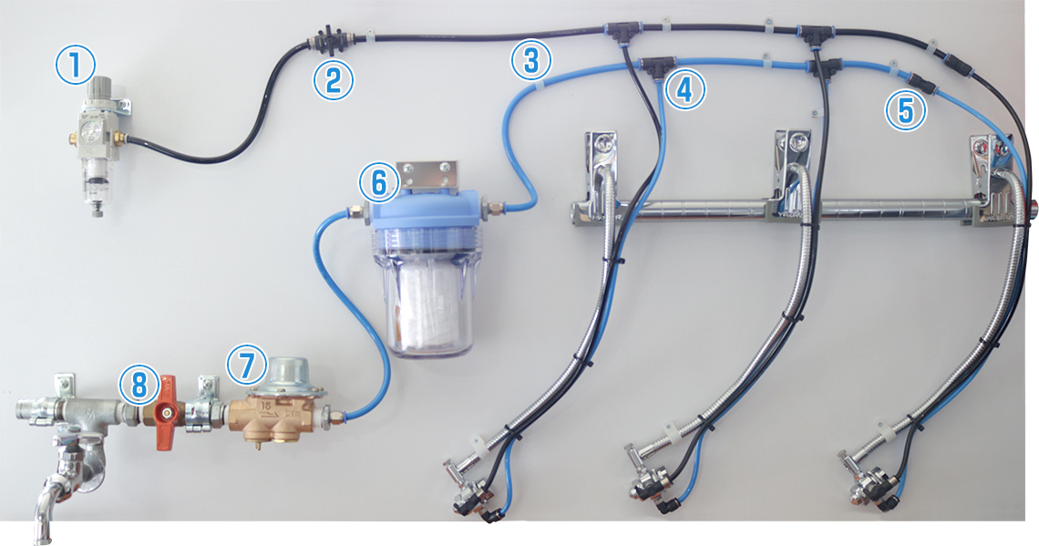 クールミストLineの配管図・部品構成